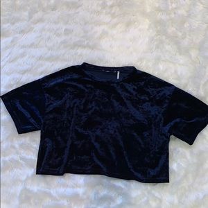 crushed velvet dark blue crop top